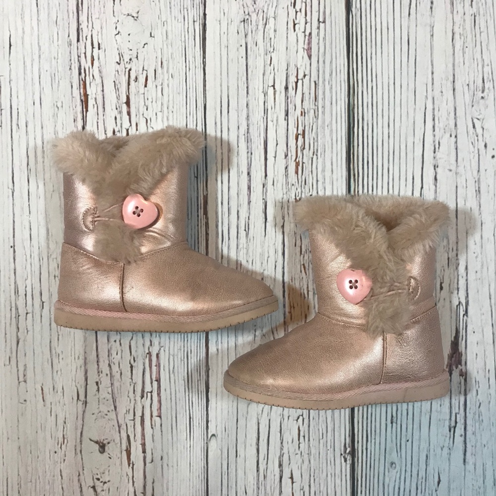 Pink Metallic Faux Shearling Boots Girls Size 9
